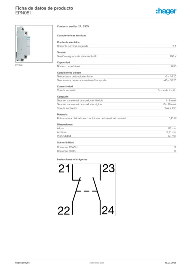 Imagen Hager Ficha de datos de producto EPN051 | Hager España