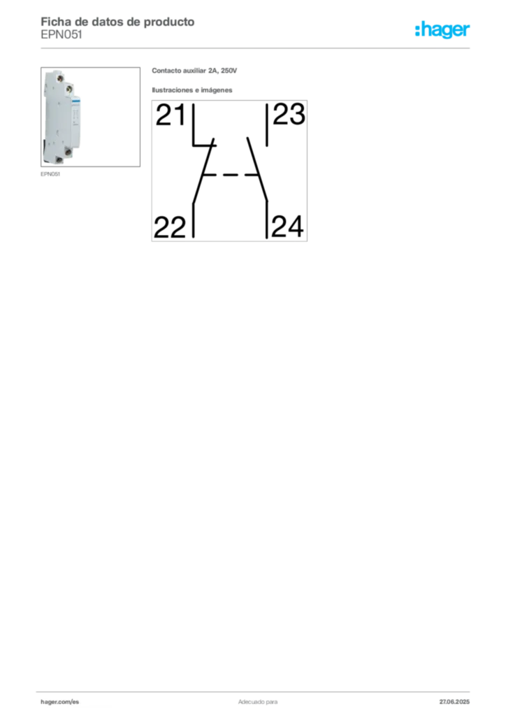 Imagen Hager Ficha de datos de producto EPN051 | Hager España