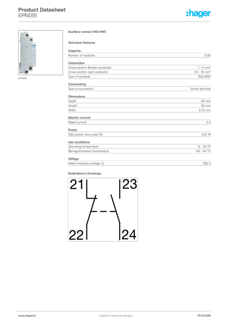 Image Hager Product data sheet EPN051  | Hager
