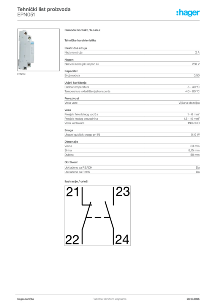Slika Hager Product data sheet EPN051  | Hager
