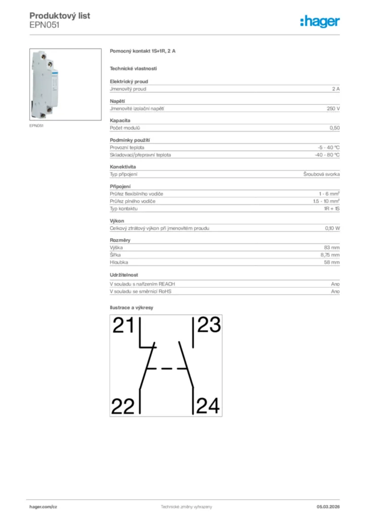 Obrázek Hager Product data sheet EPN051 | Hager
