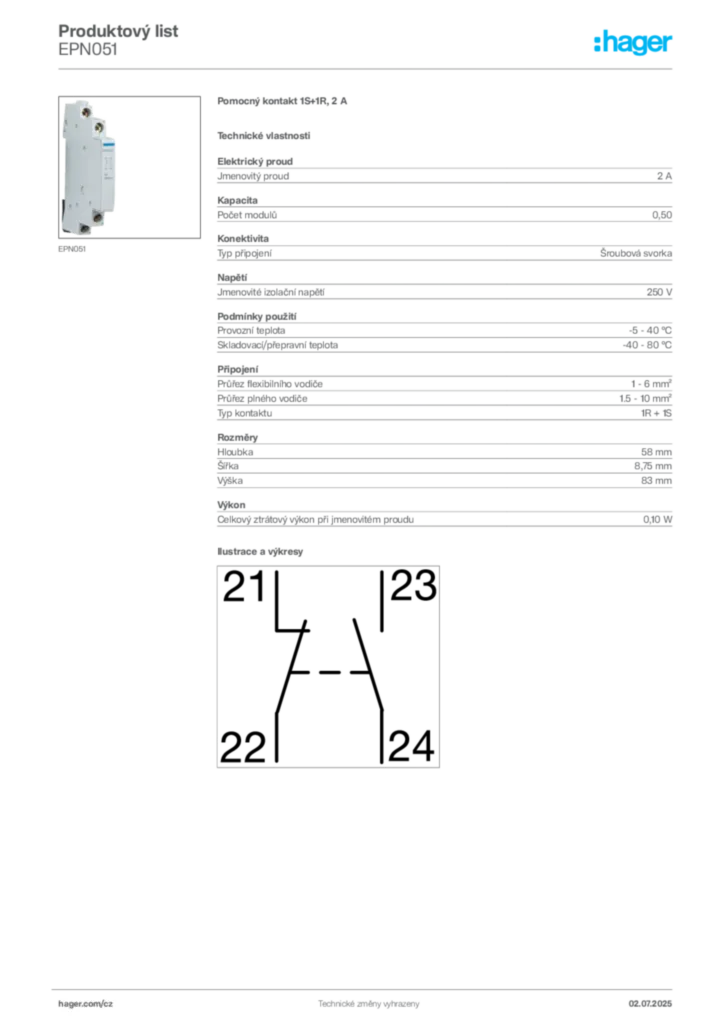 Obrázek Hager Produktový list EPN051 | Hager