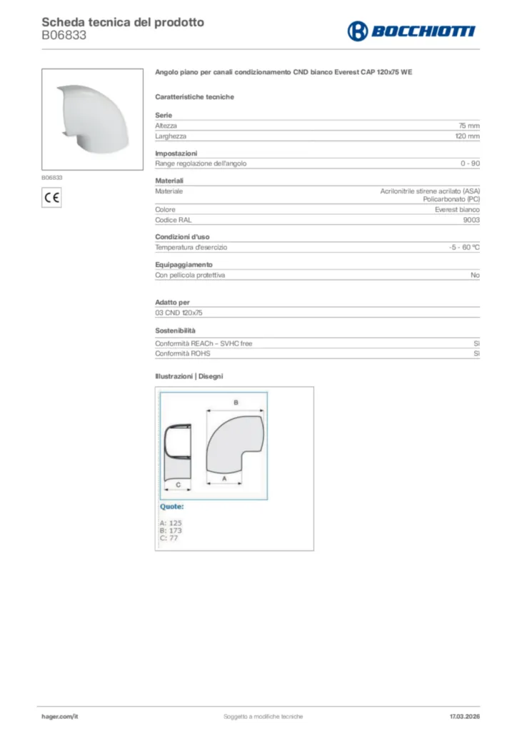 Immagine Bocchiotti Scheda tecnica del prodotto B06833 | Hager Italia