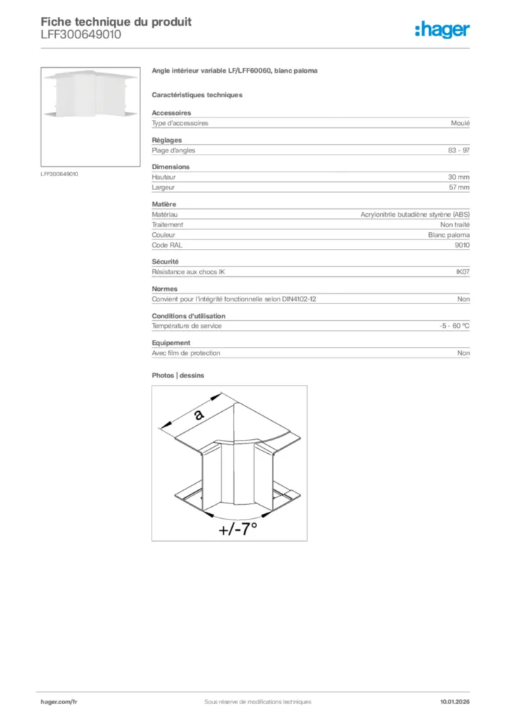 Image Hager Fiche technique du produit LFF300649010 | Hager France