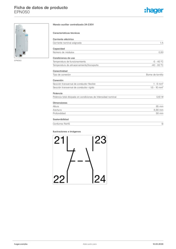 Imagen Hager Ficha de datos de producto EPN050 | Hager España