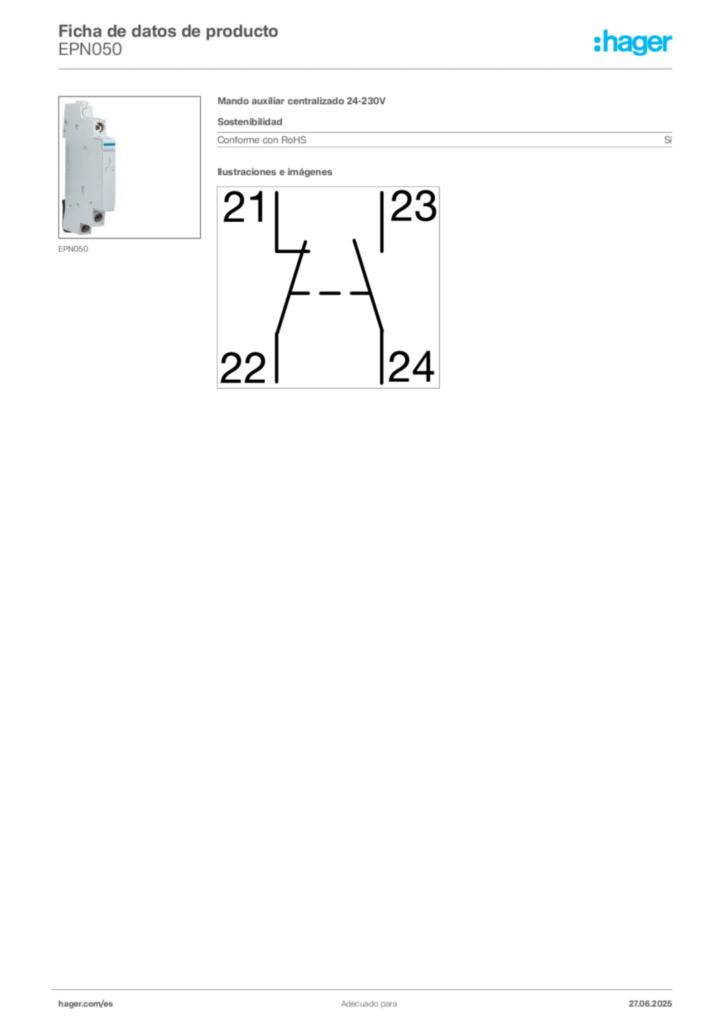 Imagen Hager Ficha de datos de producto EPN050 | Hager España