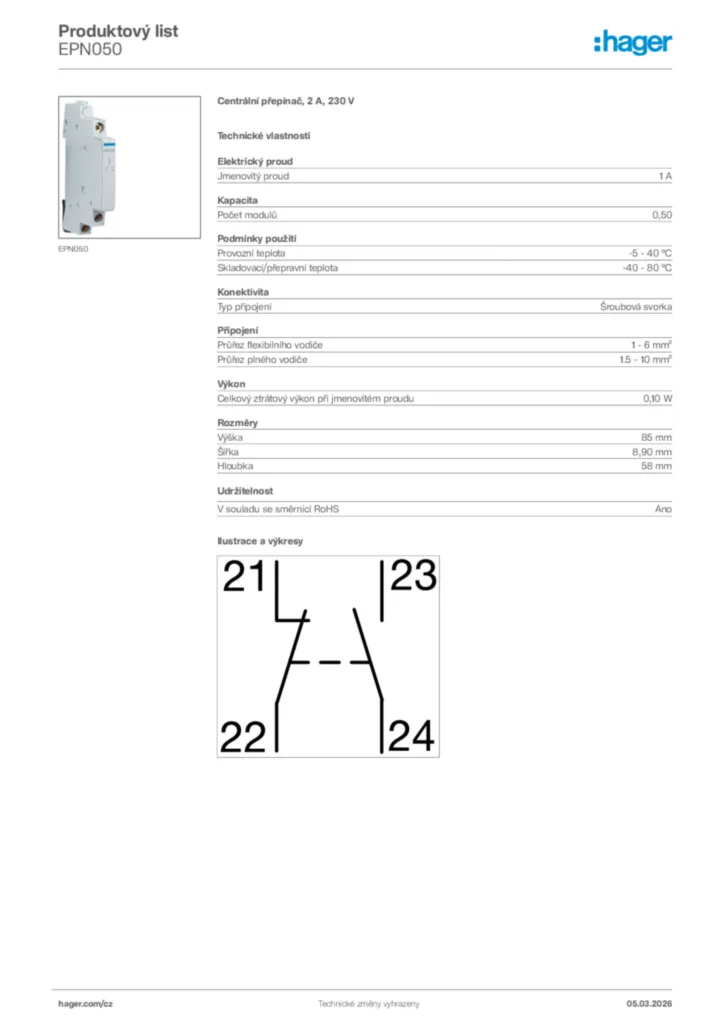Obrázek Hager Product data sheet EPN050 | Hager