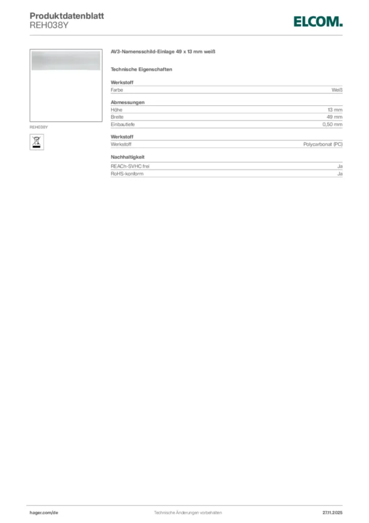 Elcom Produktdatenblatt REH038Y