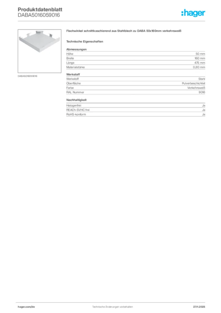 Bild Hager Produktdatenblatt DABA5016059016 | Hager Deutschland