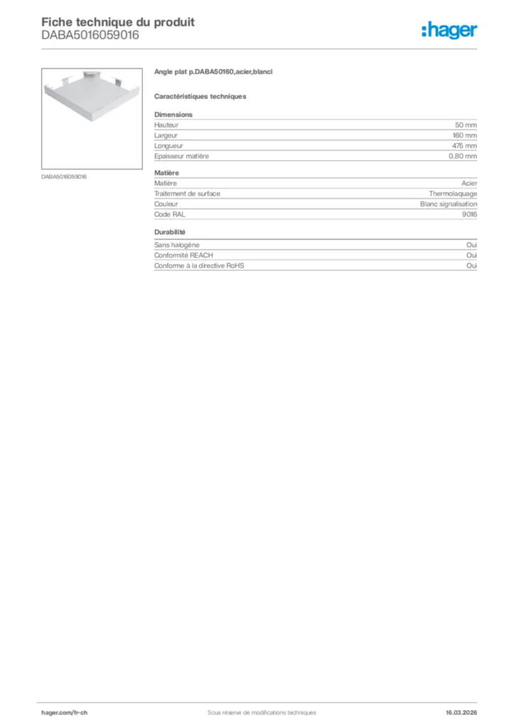Image Hager Fiche technique du produit DABA5016059016 | Hager Suisse