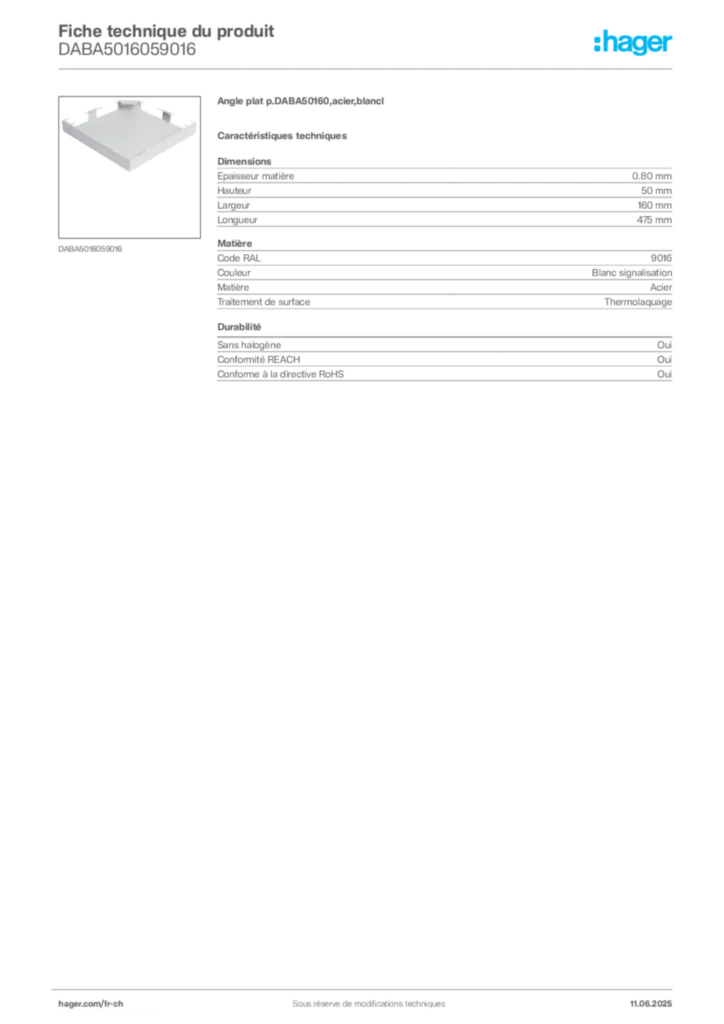 Image Hager Fiche technique du produit DABA5016059016 | Hager Suisse