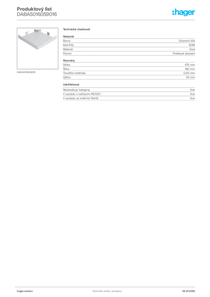 Obrázek Hager Produktový list DABA5016059016 | Hager