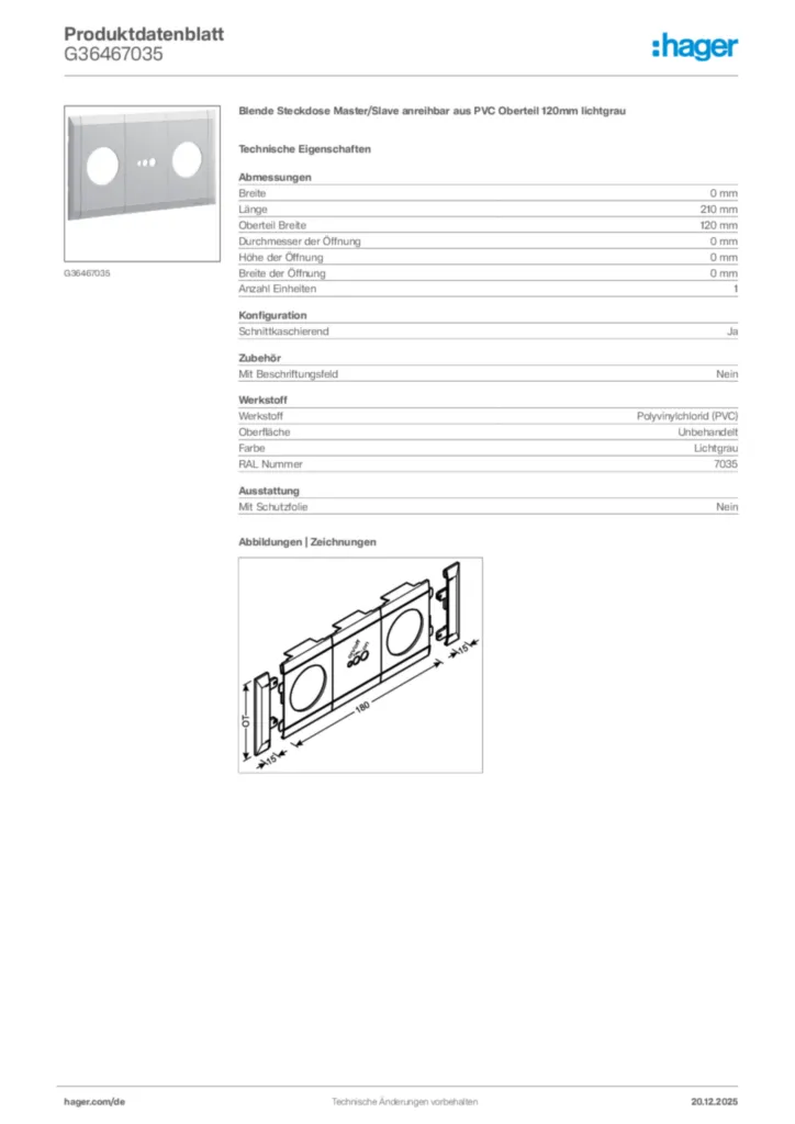 Bild Hager Produktdatenblatt G36467035 | Hager Deutschland