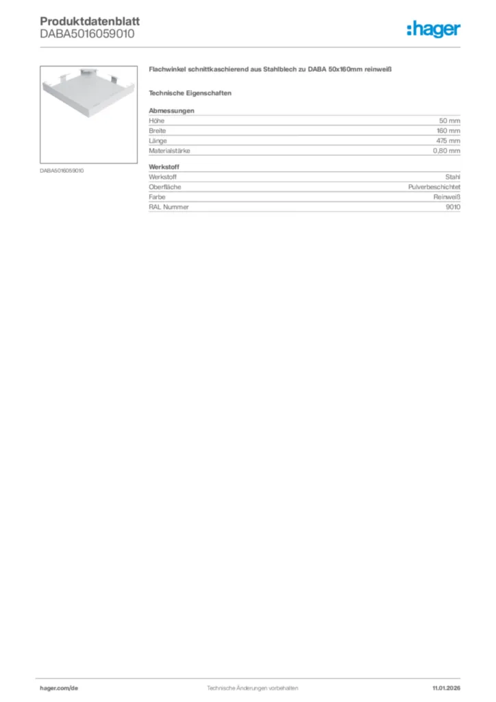 Bild Hager Produktdatenblatt DABA5016059010 | Hager Deutschland