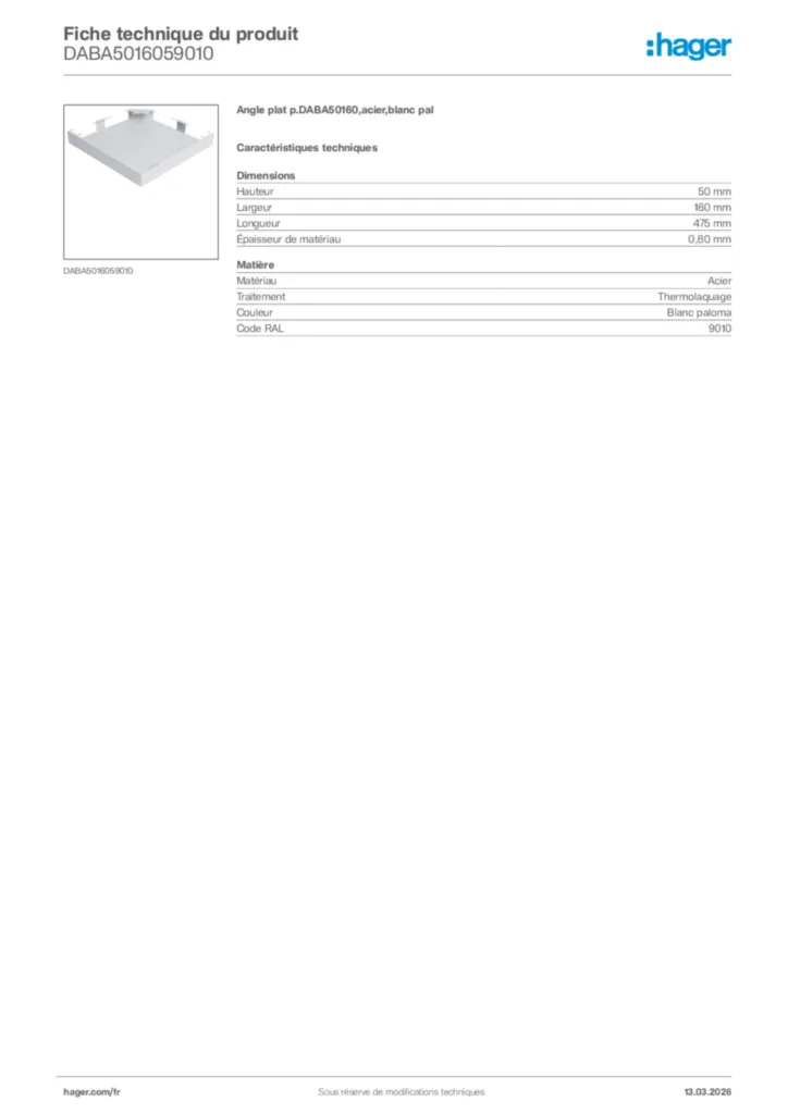 Image Hager Fiche technique du produit DABA5016059010 | Hager France