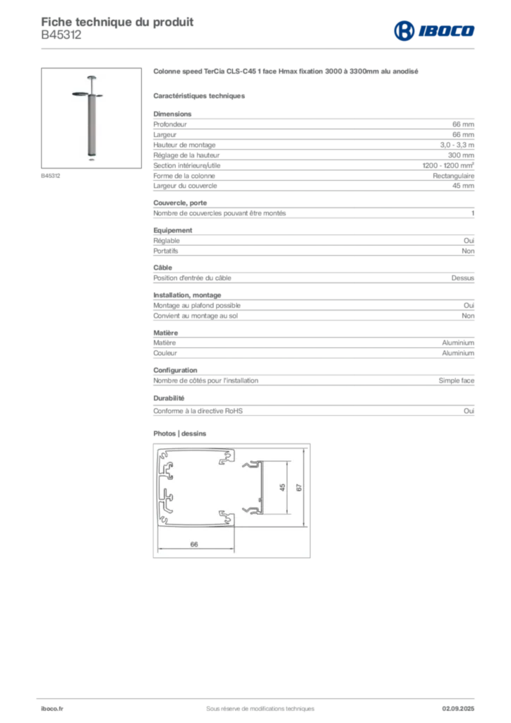 Image Iboco Fiche technique du produit B45312 | Hager France