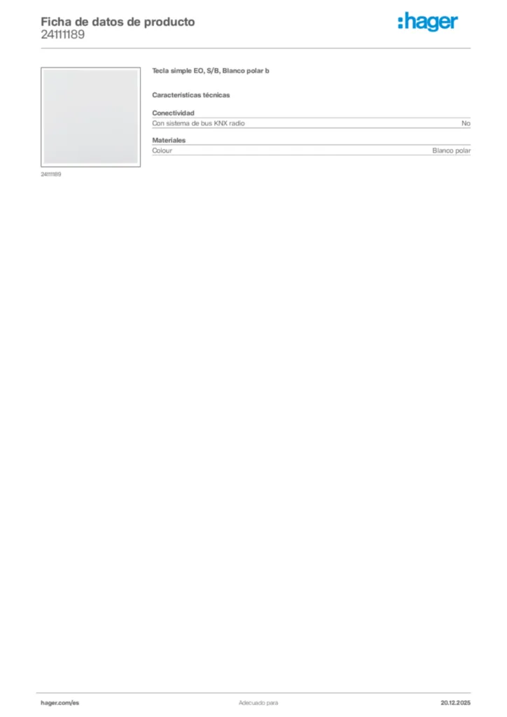Imagen Hager Ficha de datos de producto 24111189 | Hager España