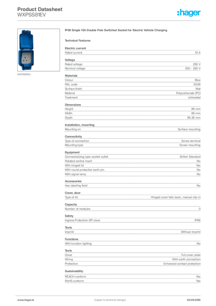 Image Hager Product data sheet WXPSS81EV  | Hager