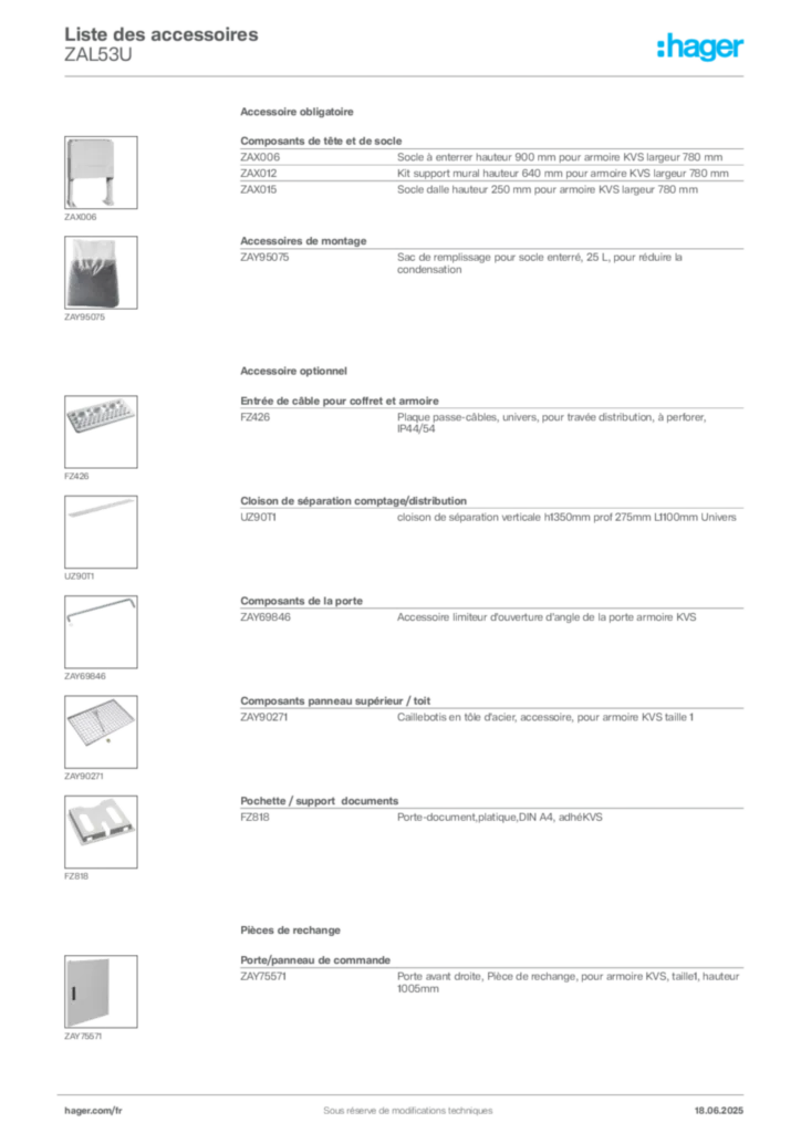 Image Hager Fiche technique du produit ZAL53U | Hager France
