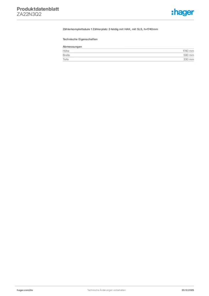 Bild Hager Produktdatenblatt ZA22N3Q2 | Hager Deutschland