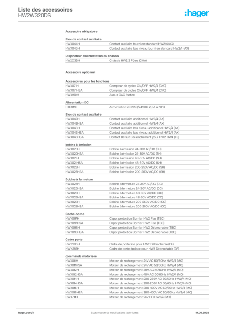 Image Hager Fiche technique du produit HW2W320DS | Hager France