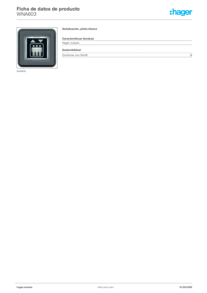 Imagen Hager Ficha de datos de producto WNA603 | Hager España