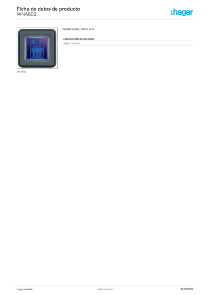 Imagen Hager Ficha de datos de producto WNA602 | Hager España