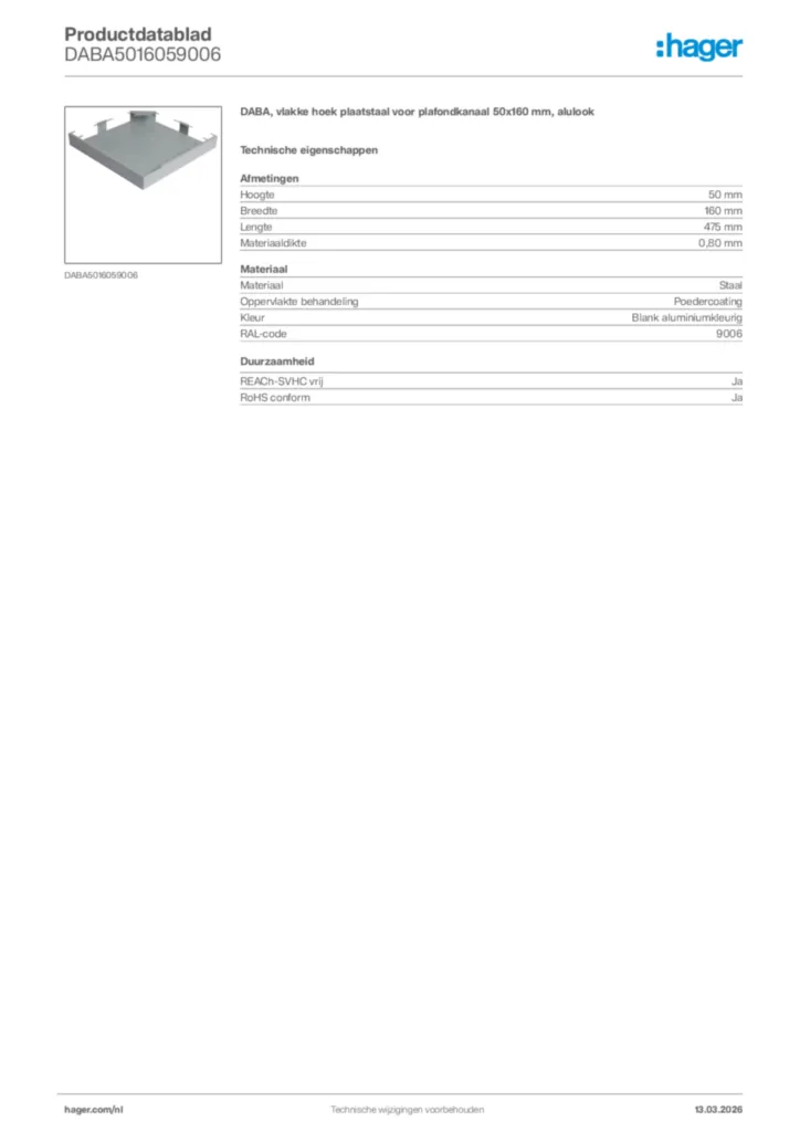 Afbeelding Hager Productdatablad DABA5016059006 | Hager Nederland