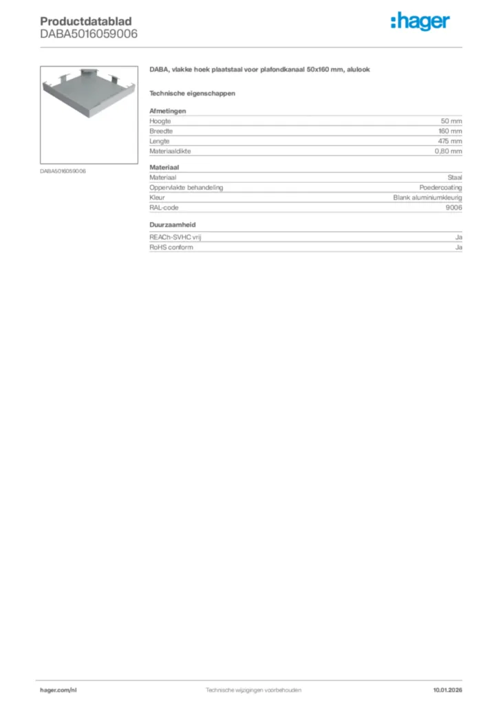 Afbeelding Hager Productdatablad DABA5016059006 | Hager Nederland