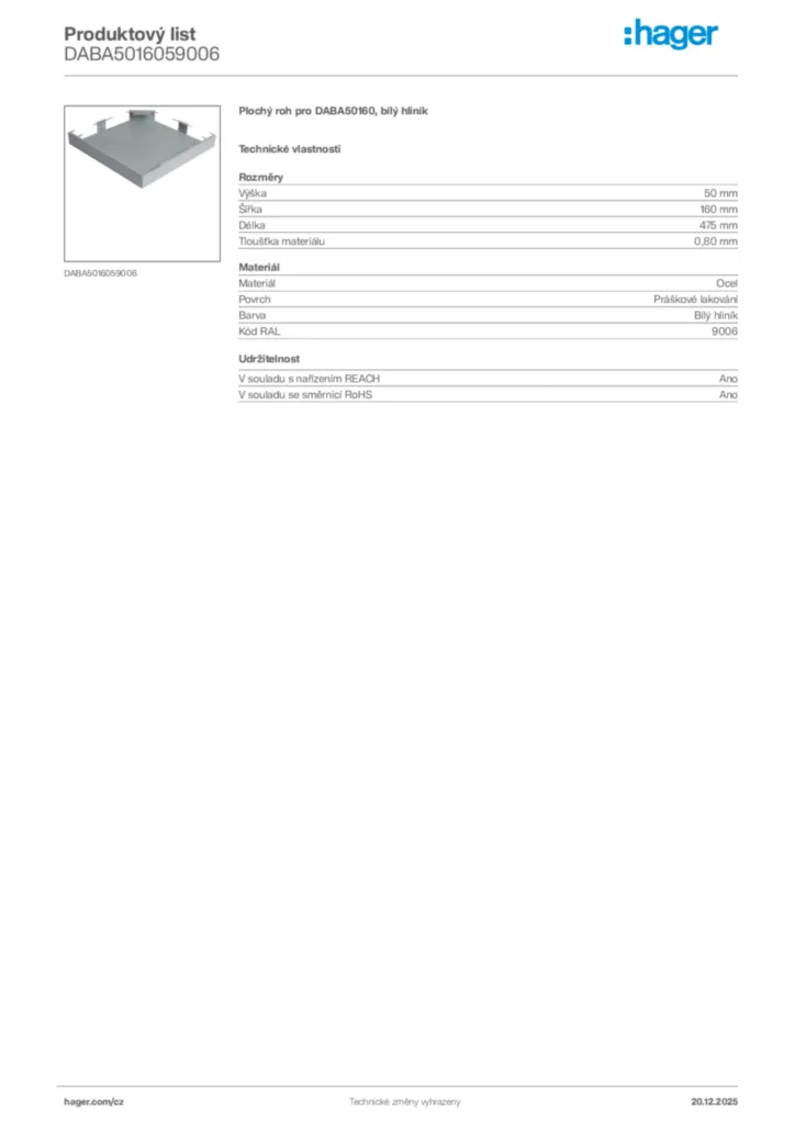 Obrázek Hager Produktový list DABA5016059006 | Hager