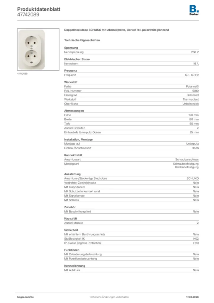 Bild Berker Produktdatenblatt 47742089 | Hager Deutschland