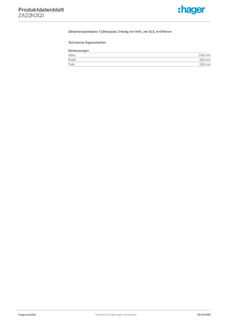 Bild Hager Produktdatenblatt ZA22N3Q1 | Hager Deutschland