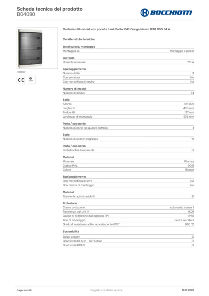 Immagine Bocchiotti Scheda tecnica del prodotto B04090 | Hager Italia
