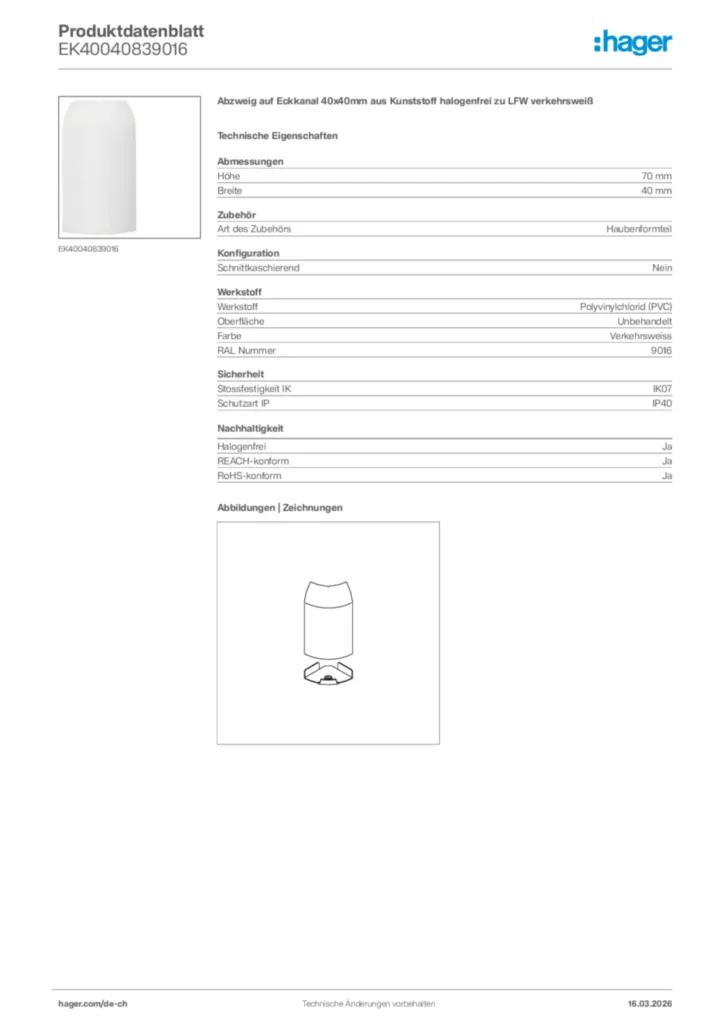 Bild Hager Produktdatenblatt EK40040839016 | Hager Schweiz
