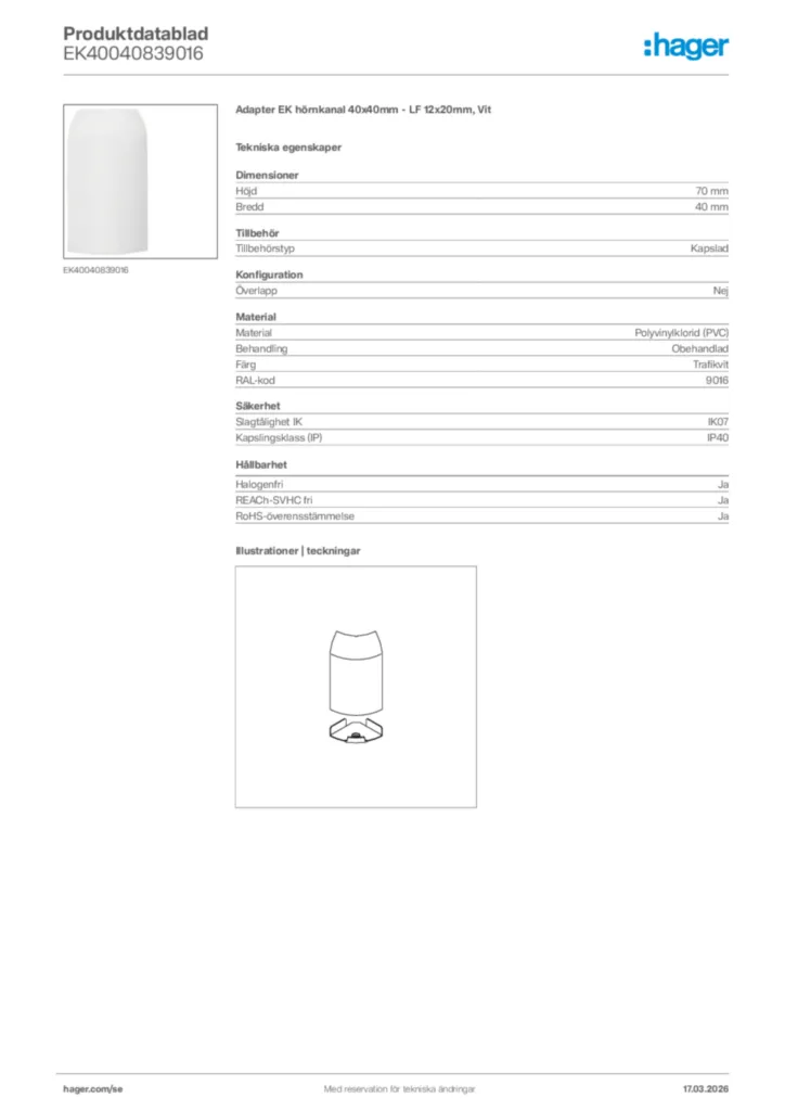 Bild Hager Produktdatablad EK40040839016 | Hager Sverige