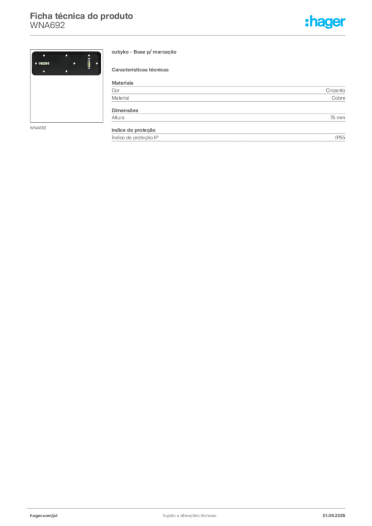 Imagem Hager Ficha técnica do produto WNA692 | Hager Portugal