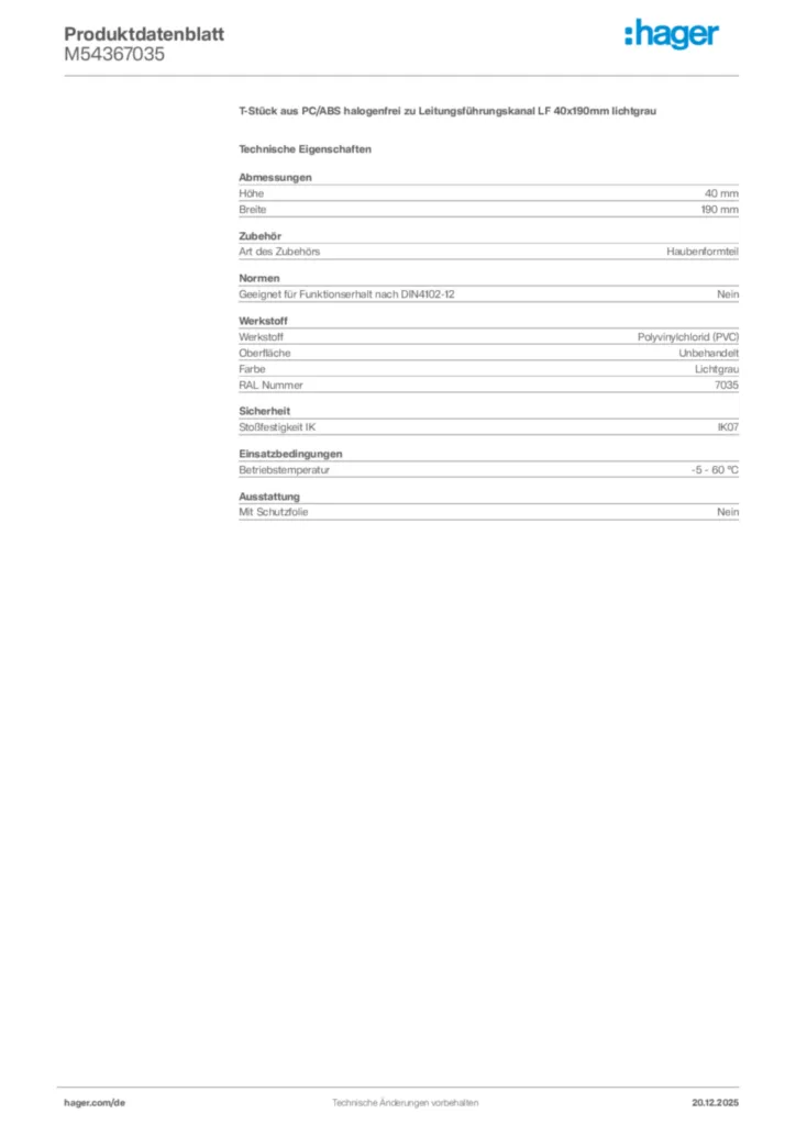 Bild Hager Produktdatenblatt M54367035 | Hager Deutschland