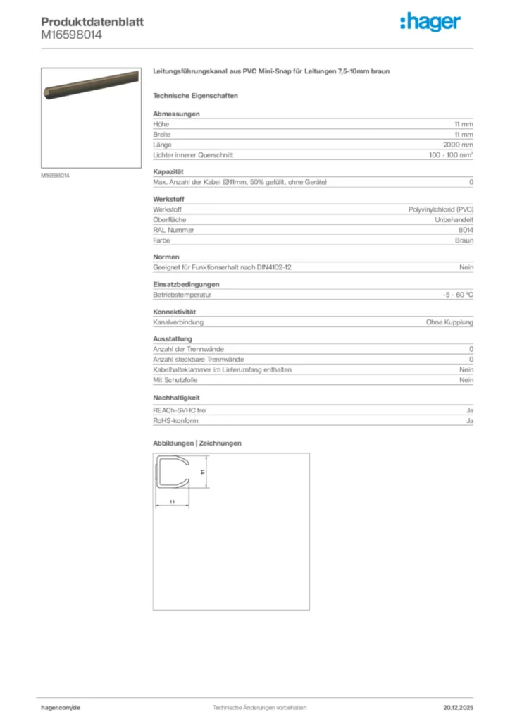Bild Hager Produktdatenblatt M16598014 | Hager Deutschland