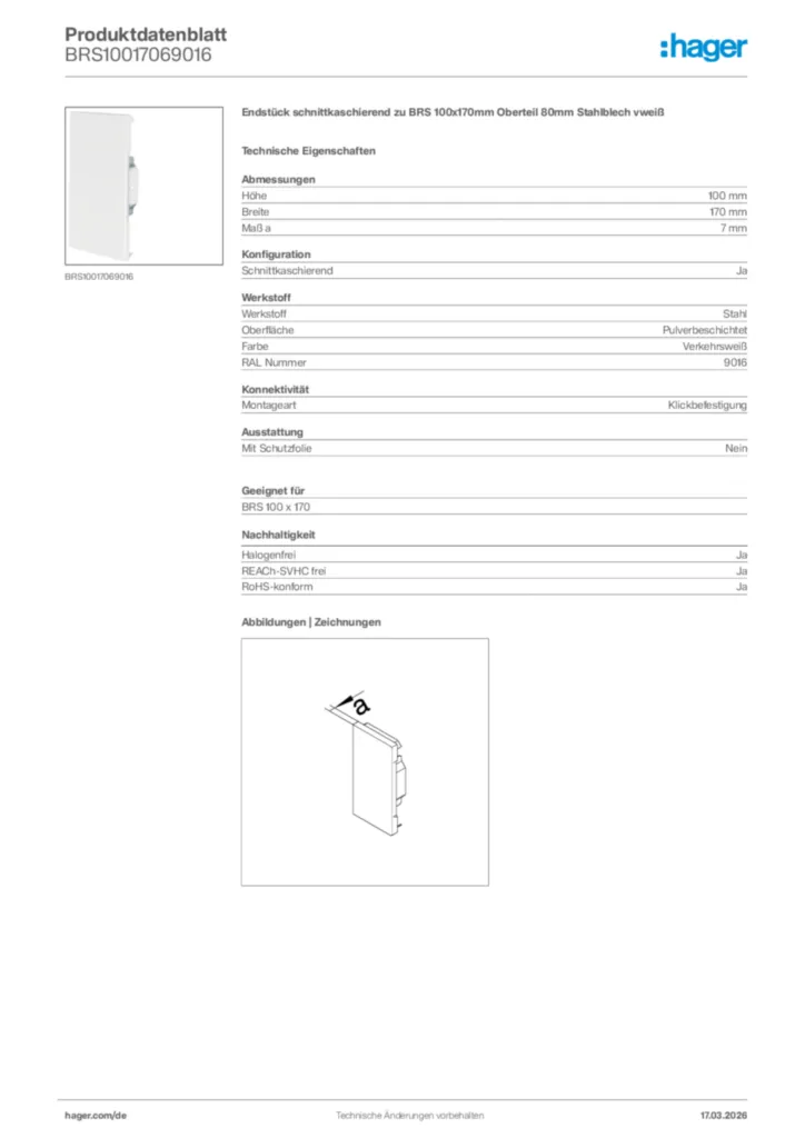 Bild Hager Produktdatenblatt BRS10017069016 | Hager Deutschland