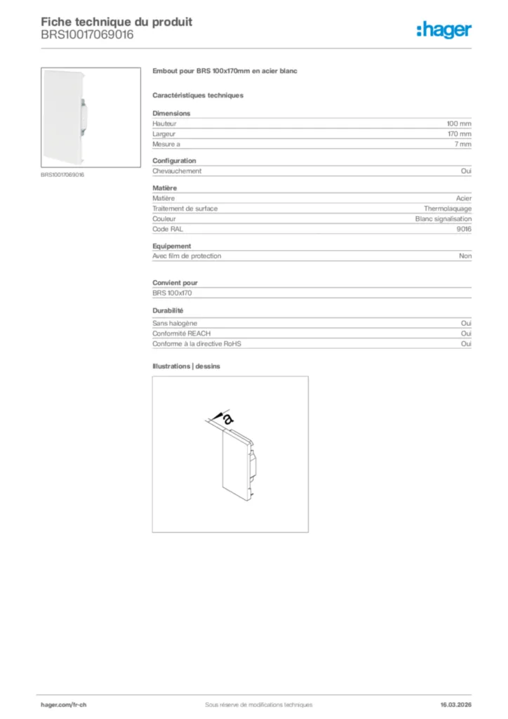 Image Hager Fiche technique du produit BRS10017069016 | Hager Suisse