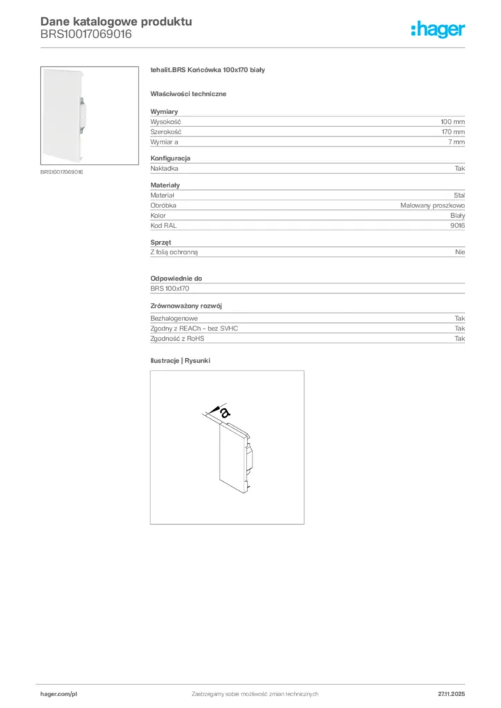 Zdjęcie Hager Karta katalogowa BRS10017069016 | Hager Polska