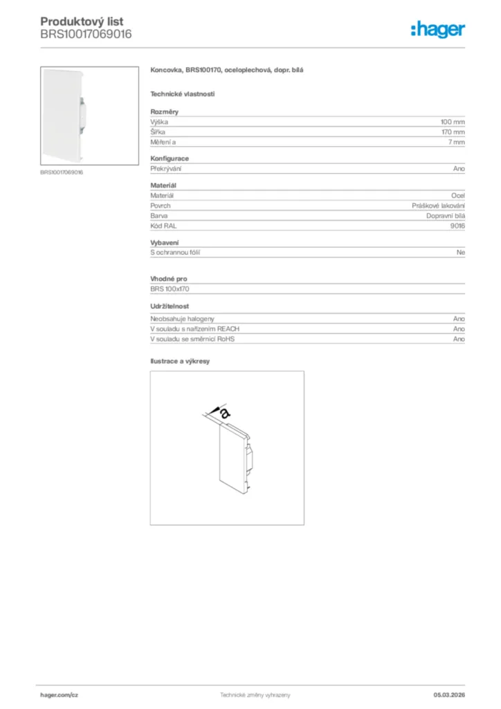 Obrázek Hager Product data sheet BRS10017069016 | Hager