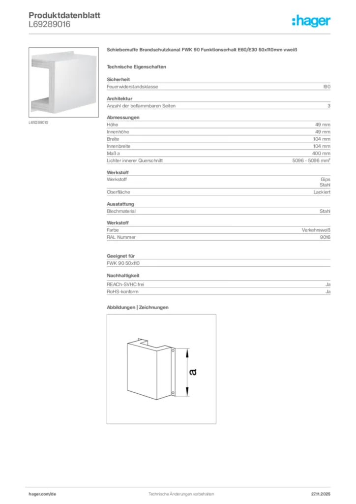 Bild Hager Produktdatenblatt L69289016 | Hager Deutschland