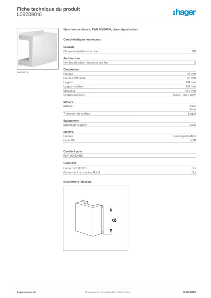 Image Hager Fiche technique du produit L69289016 | Hager Suisse