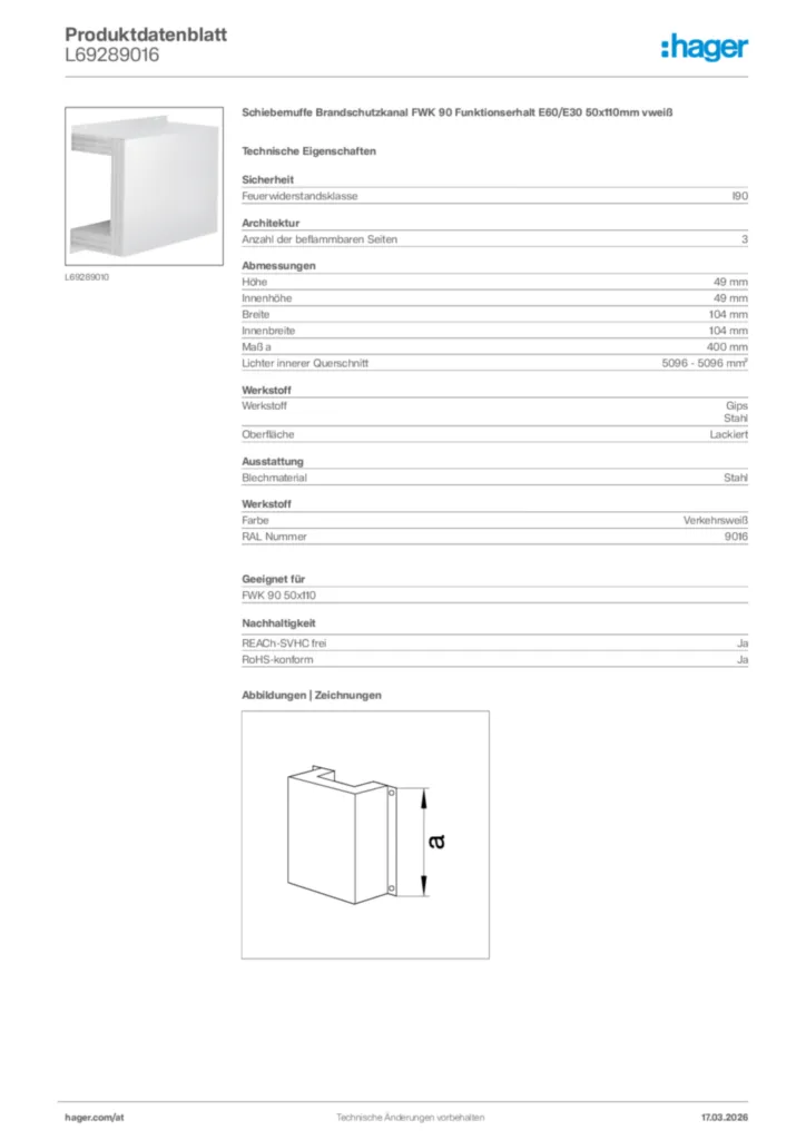 Bild Hager Produktdatenblatt L69289016 | Hager Deutschland