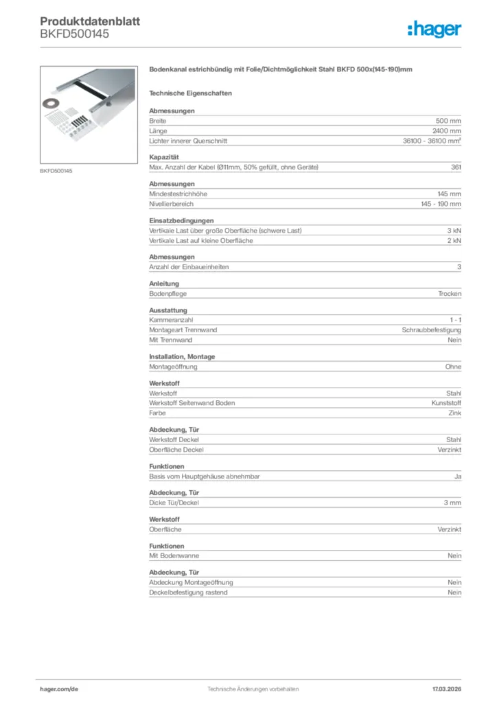 Bild Hager Produktdatenblatt BKFD500145 | Hager Deutschland