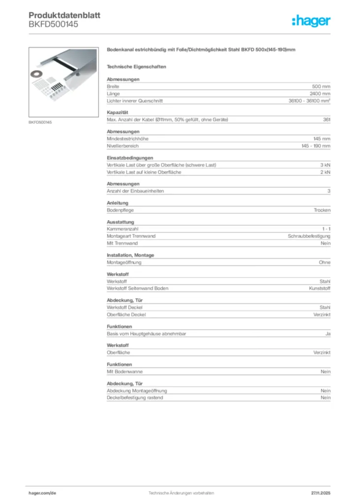 Bild Hager Produktdatenblatt BKFD500145 | Hager Deutschland