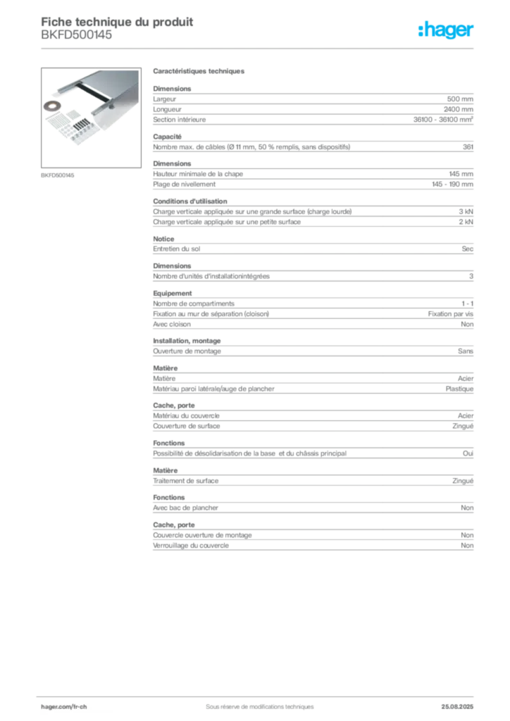 Image Hager Fiche technique du produit BKFD500145 | Hager Suisse