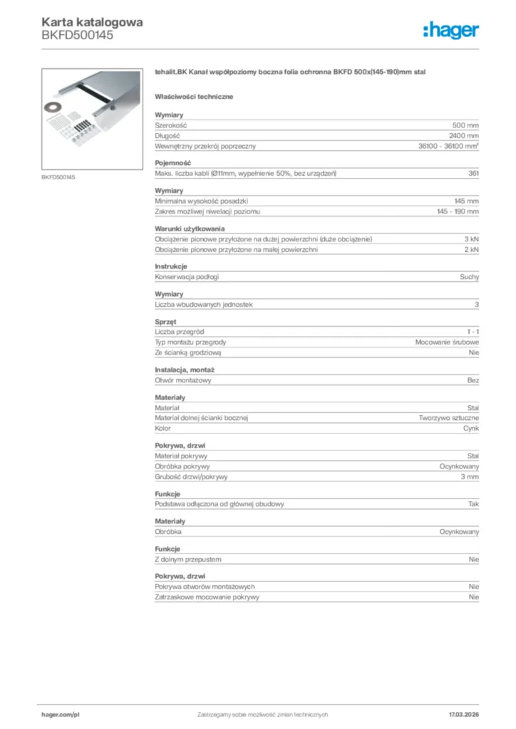 Zdjęcie Hager Karta katalogowa BKFD500145 | Hager Polska