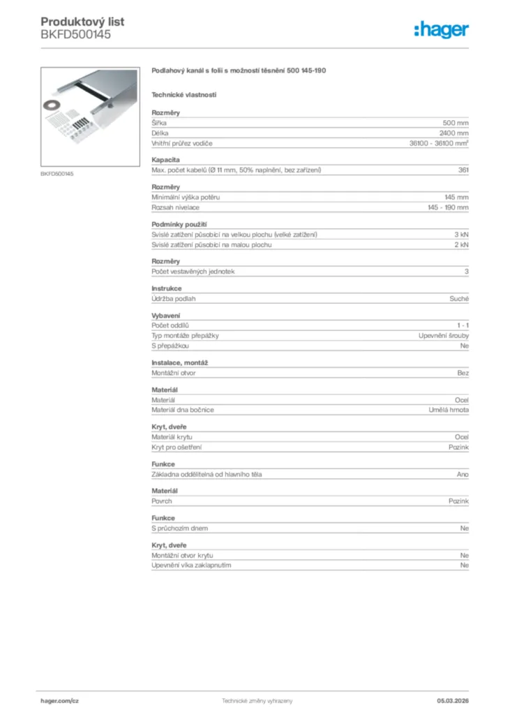 Obrázek Hager Product data sheet BKFD500145 | Hager
